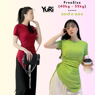 Áo thun nữ kiểu tay ngắn vạt chéo - áo thun kiểu rút eo - freesize
