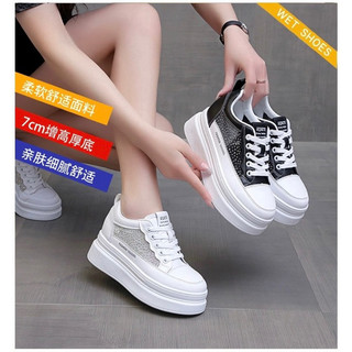 Giày thể thao thời trang độn đế 7cm đính đá lấp lánh