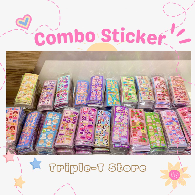 Combo 100 sticker random ngẫu nhiên cắt sẵn cán màng hologram hottrend