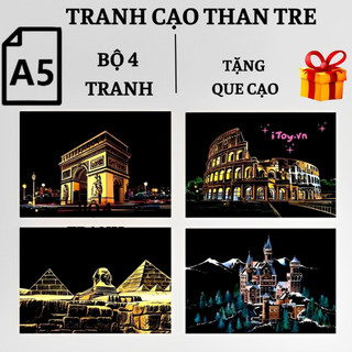 Tranh Cạo Than Tre Hàn Quốc khổ A5 - Tranh cào tự làm hình phong cảnh