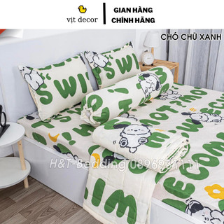 Bộ chăn ga gối Chó Chữ Xanh Coton Poly, set chăn ga gối chó chữ xanh cotton poly