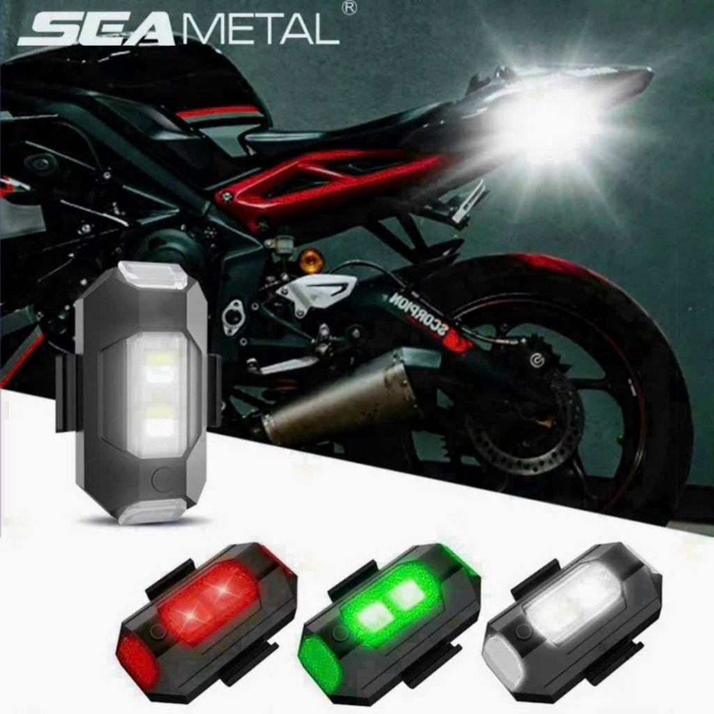 Đèn LED Nhấp Nháy Nhiều Chế Độ Màu Gắn Đôi Xe Máy Cảnh Báo