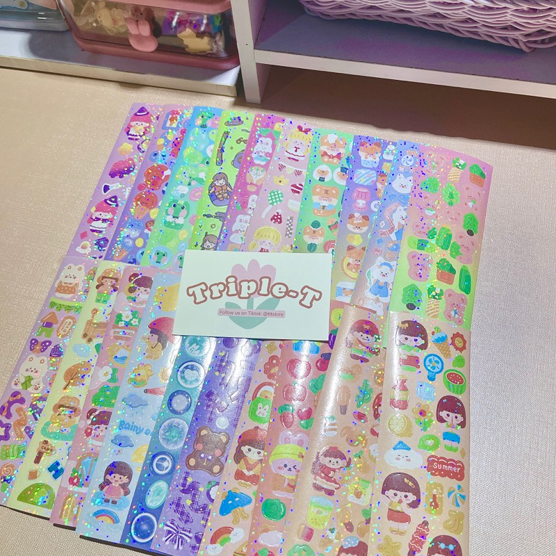 Combo 100 sticker random ngẫu nhiên cắt sẵn cán màng hologram hottrend