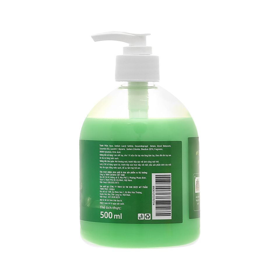 Nước rửa tay Puri hương trà xanh chai 500ml