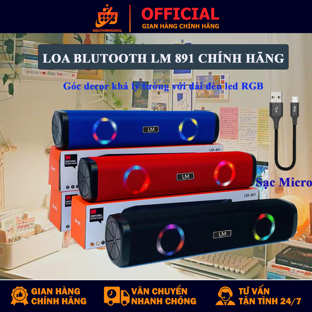 Loa Bluetooth LM891 dải đèn led RGB xịn xò decor phòng làm việc nghe cực phê, công suất 40W, bass cực căng