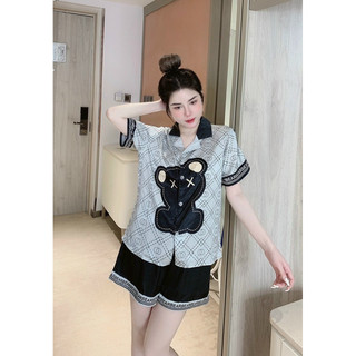 Bộ Ngủ Lụa Xước Thiết Kế Hình Gấu