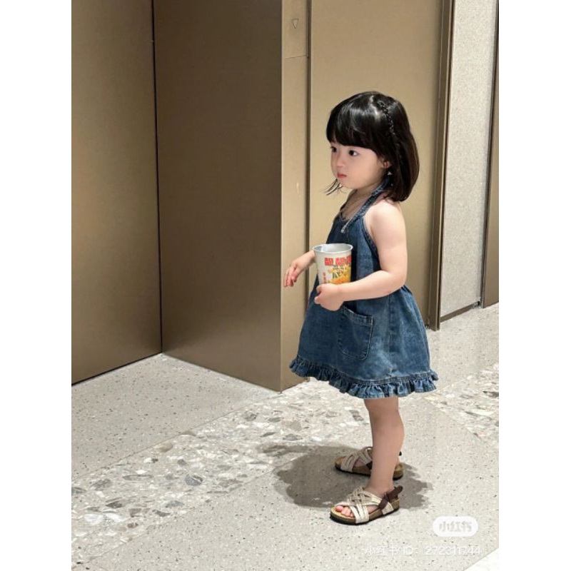 8 đến 25kg.váy xinh cho bé.váy tiểu thư.đầm hè cho bé gái.Váy jean cổ yếm viền bèo điệu đà cho bé gái từ 8-30kg