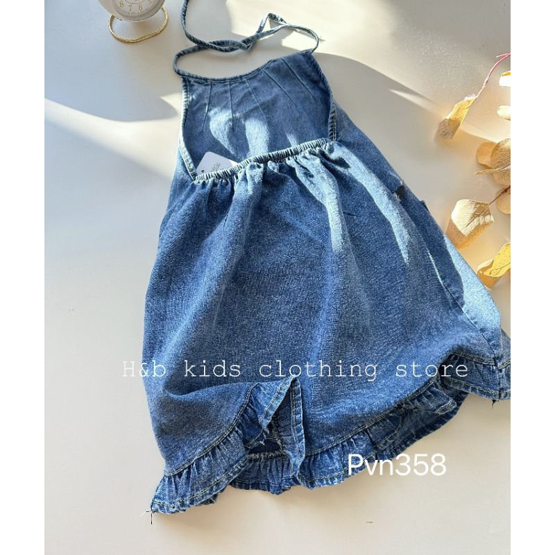 8 đến 25kg.váy xinh cho bé.váy tiểu thư.đầm hè cho bé gái.Váy jean cổ yếm viền bèo điệu đà cho bé gái từ 8-30kg