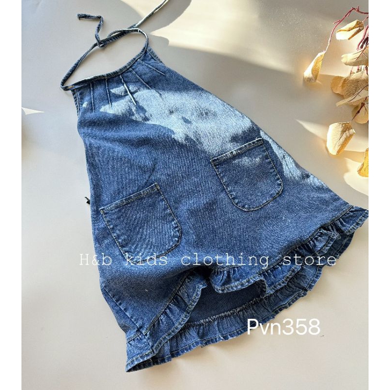 8 đến 25kg.váy xinh cho bé.váy tiểu thư.đầm hè cho bé gái.Váy jean cổ yếm viền bèo điệu đà cho bé gái từ 8-30kg