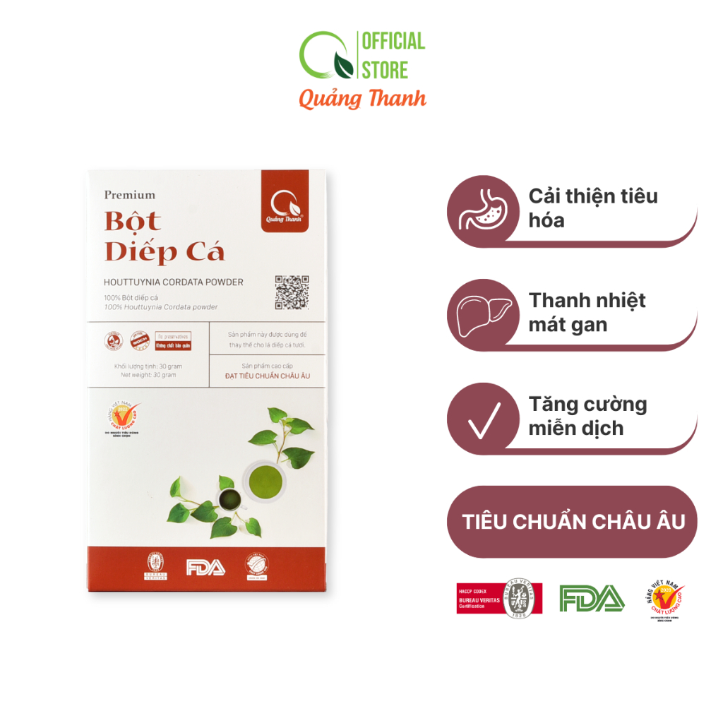 Bột Diếp Cá Quảng Thanh 100% Nguyên Chất Sấy Lạnh Hộp 30g - Mát gan, hỗ trợ ngăn ngừa táo bón, trĩ