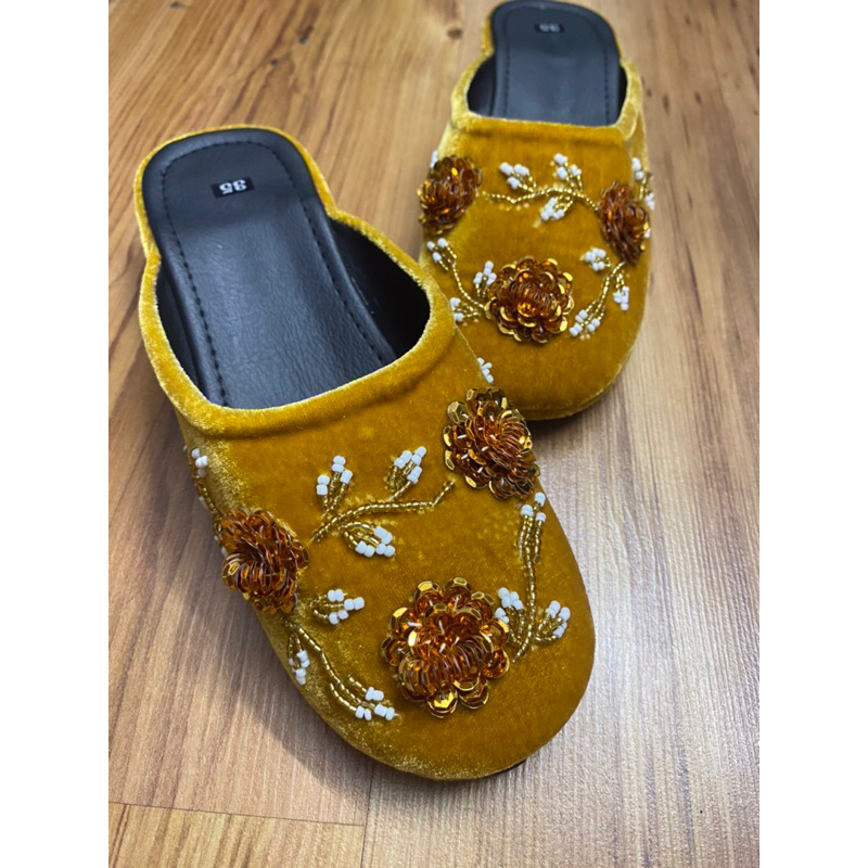 Giày Nhung 3 bông cho bà và mẹ 3cm - 3 phân