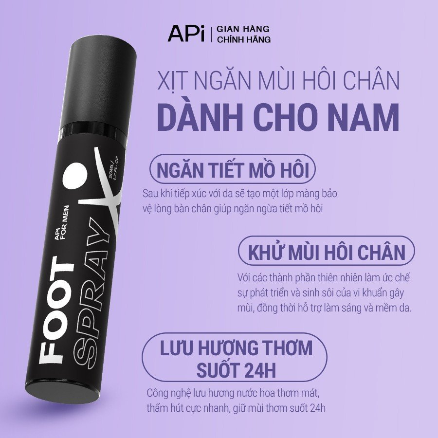 Khử mùi hôi chân dành cho nam API Foot Spray, xịt ngăn mùi hôi chân, ngăn tiết mồ hôi, lưu hương 24h, Son nách API