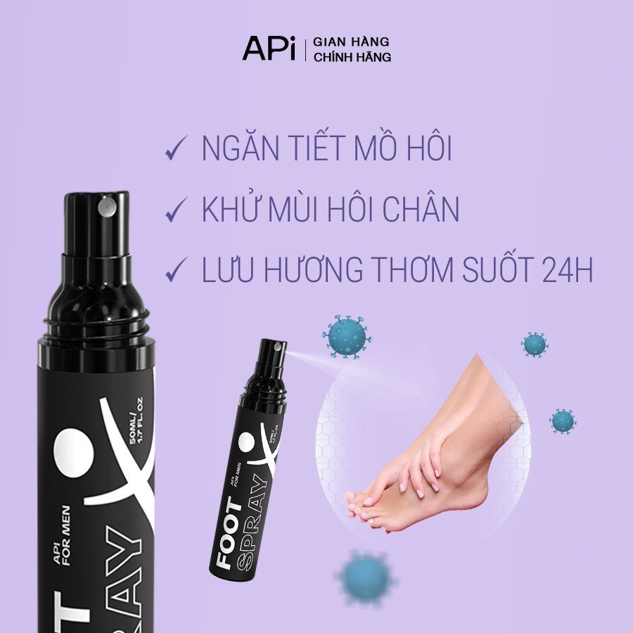 Khử mùi hôi chân dành cho nam API Foot Spray, xịt ngăn mùi hôi chân, ngăn tiết mồ hôi, lưu hương 24h, Son nách API