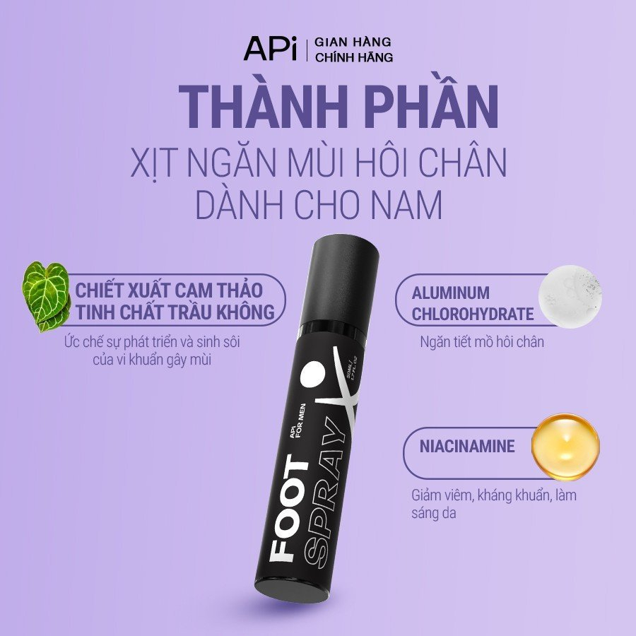 Khử mùi hôi chân dành cho nam API Foot Spray, xịt ngăn mùi hôi chân, ngăn tiết mồ hôi, lưu hương 24h, Son nách API