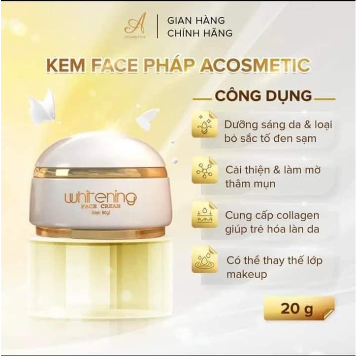 Kem Face Pháp A cosmetics dưỡng trắng da mặt 20g, dưỡng da sáng mịn đều màu da
