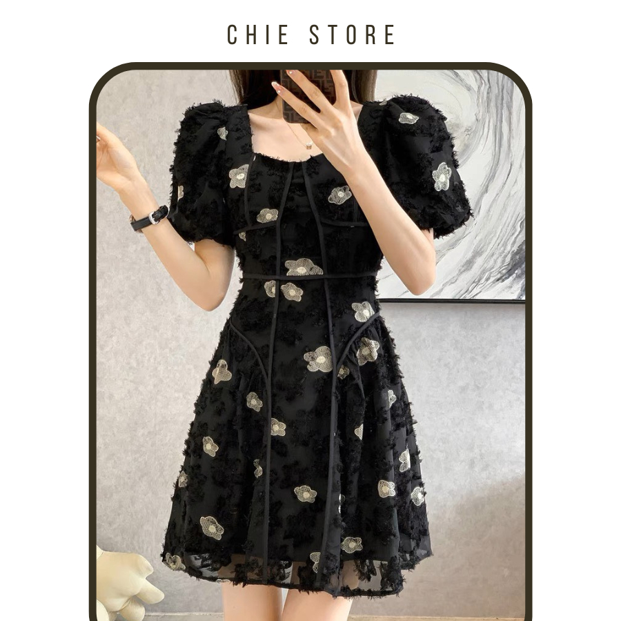 Đầm thiết kế voan tơ thêu hoa nổi sang chảnh Minzy dress