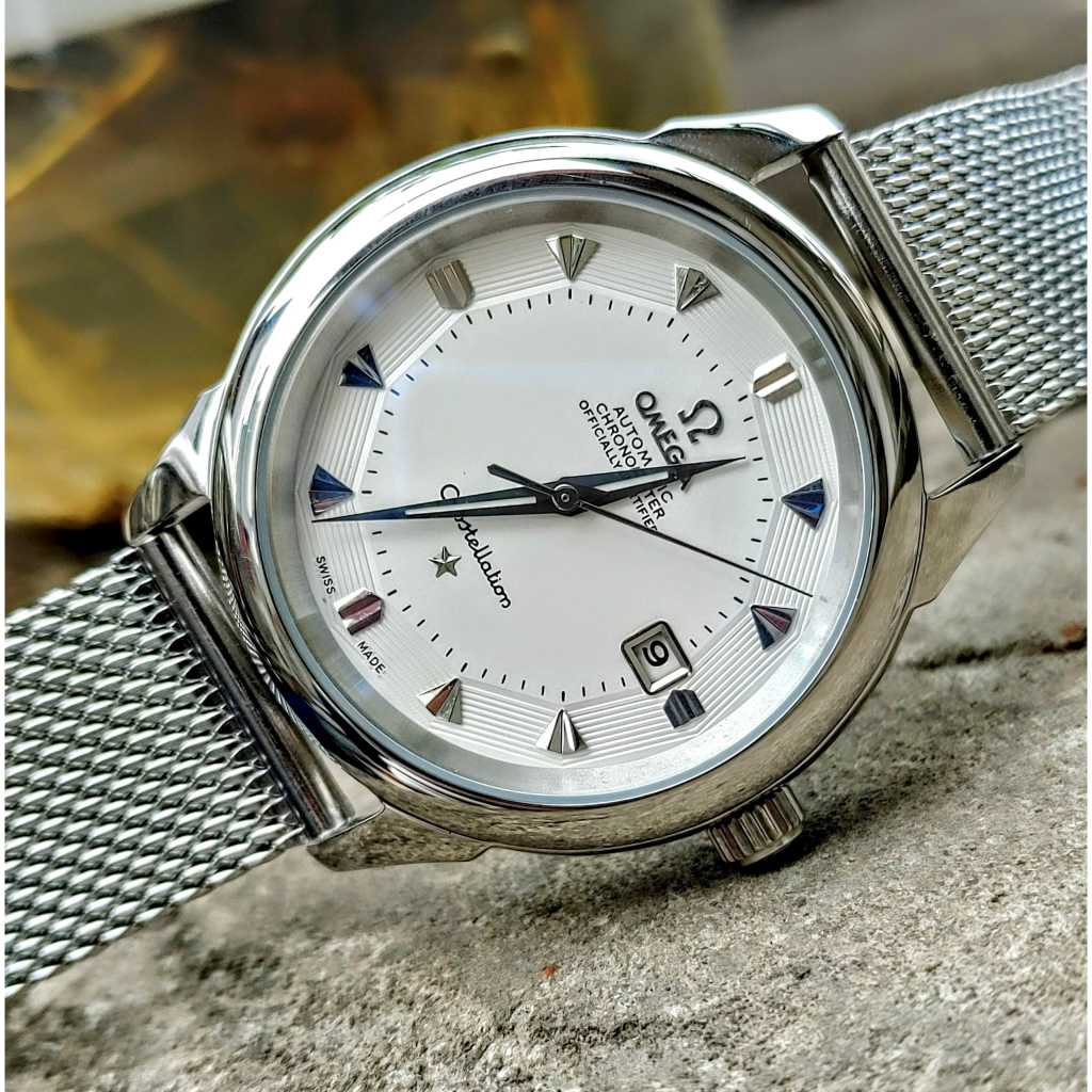 Đồng hồ Nam Omga 3kim mặt trắng dây lụa trắng máy nhật dòng cơ Automatic -40mm