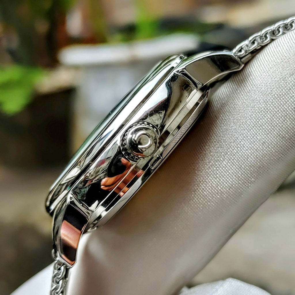 Đồng hồ Nam Omga 3kim mặt trắng dây lụa trắng máy nhật dòng cơ Automatic -40mm