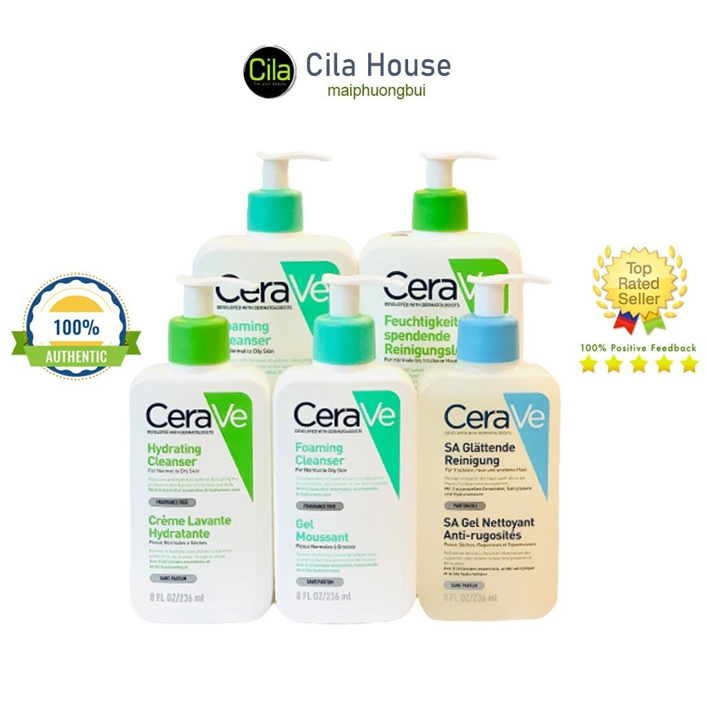 [Bản Pháp/Đức] Sữa rửa mặt Cerave 236ml, 355ml, 473ml cho da dầu, da khô - Cila House