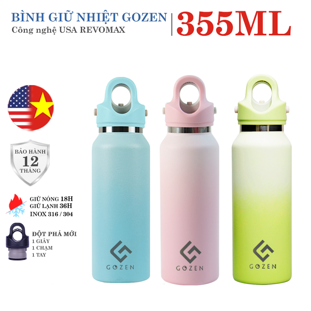 Bình nước giữ nhiệt Gozen mini 355ml công nghệ USA. Giữ nóng 18 tiếng. Giữ lạnh 36 tiếng. Bảo hành 12 tháng