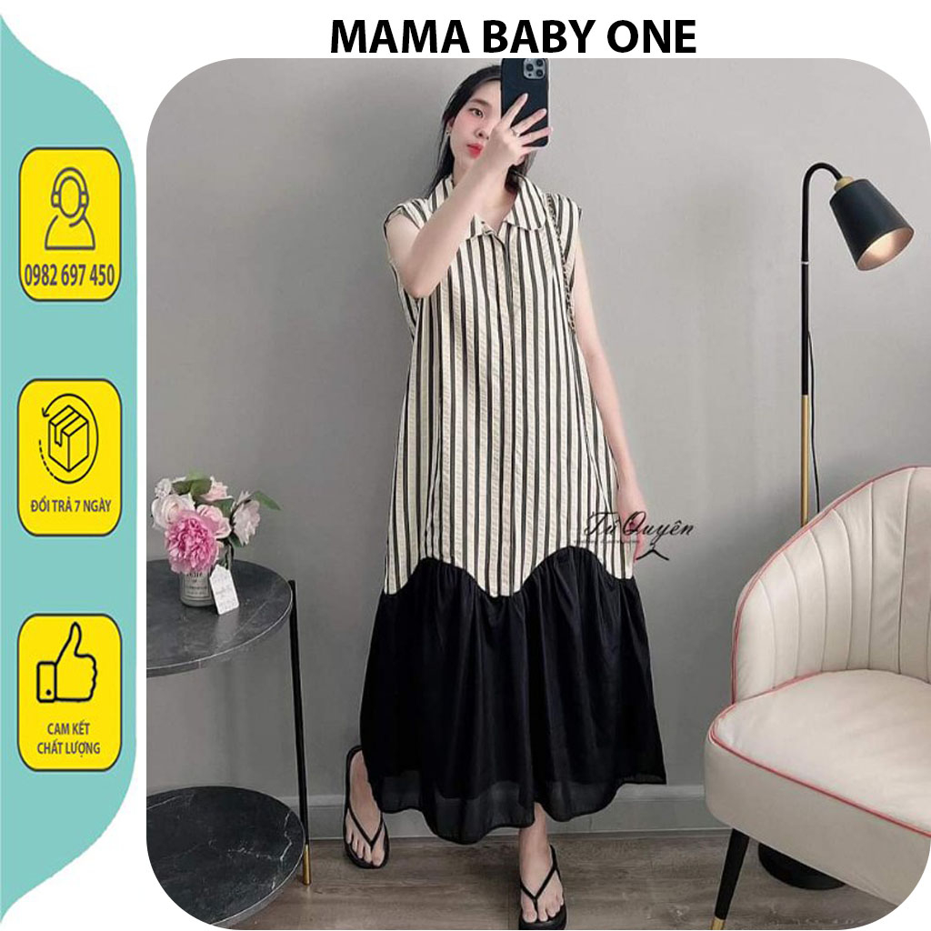 VÁY BẦU XINH MÙA HÈ CHO MẸ BẦU MẶC ĐI LÀM ĐI CHƠI-ĐẦM BẦU BABAYDOL KẺ CỔ SƠ MI TAY SÁT NÁCH MẶC ĐI BIỂN FRESIZE