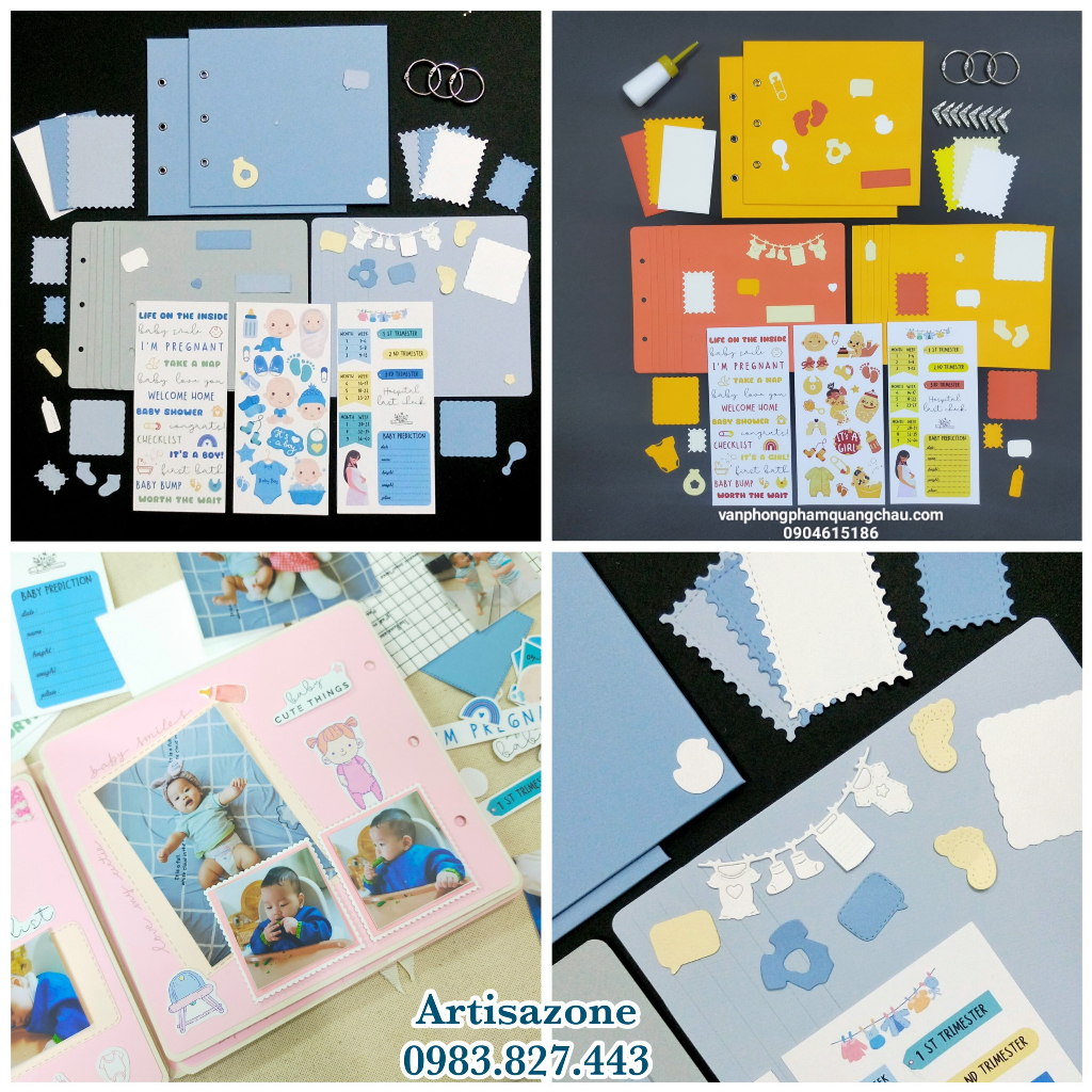 Kit nguyên liệu làm Album, Scrapbook cho Mẹ và Bé - (Size nhỏ: 17cm x 19cm) - 01 Kit