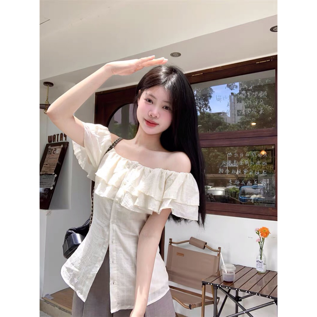 -   Quà tặng sinh nhật, bạn gáiÁo sơ mi trễ vai loại 1 tay dài loe