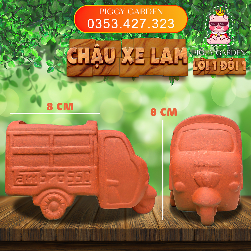 Chậu đất nung - Chậu trồng sen đá, xương rồng - Chậu xe lam miệng 5x8cm, cao 8cm