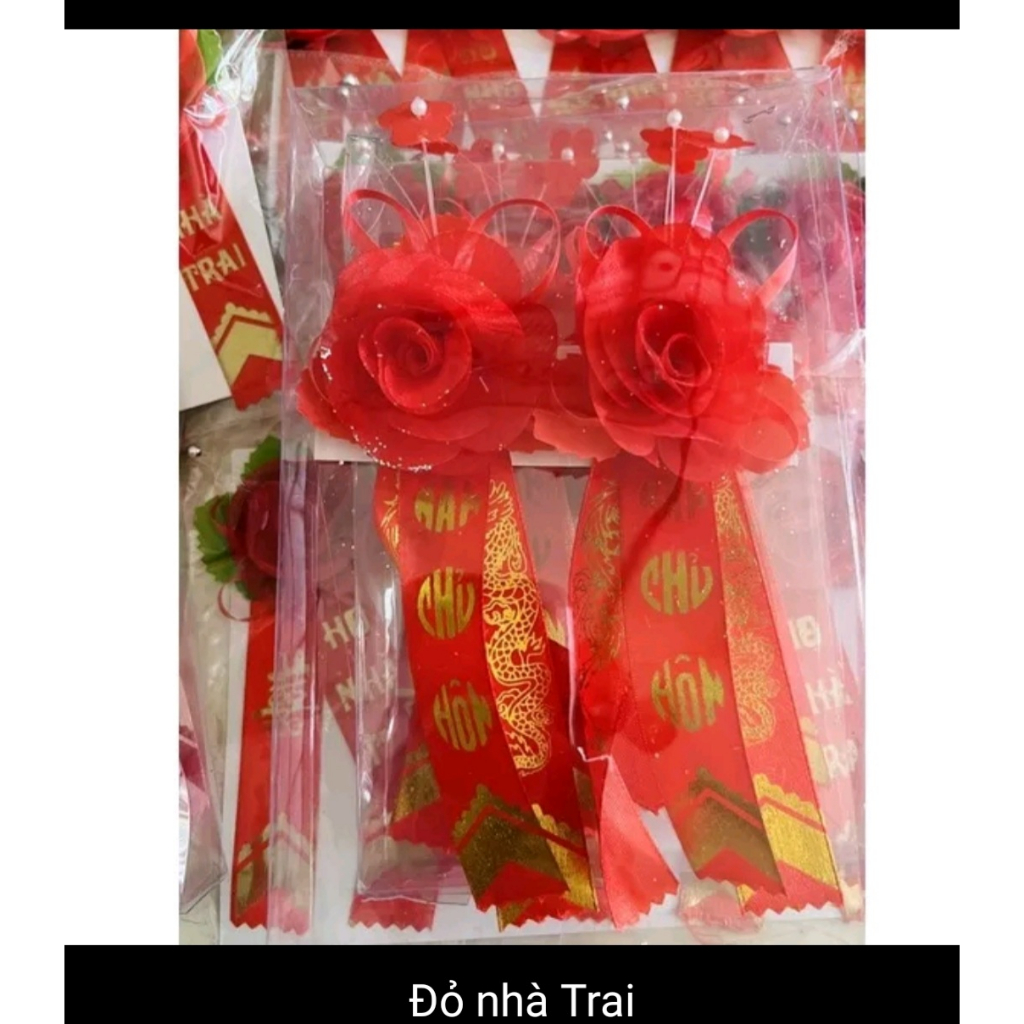 Bộ 2 Hoa cài áo chủ hôn hoa cài áo cha mẹ cô dâu chú rể đám cưới