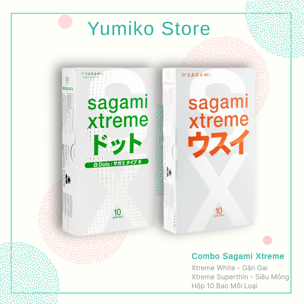 Combo 2 hộp cao cao su SAGAMI Xtreme White Gân Gai & BCS Super Thin Siêu Mỏng, xuất xứ Nhật Bản