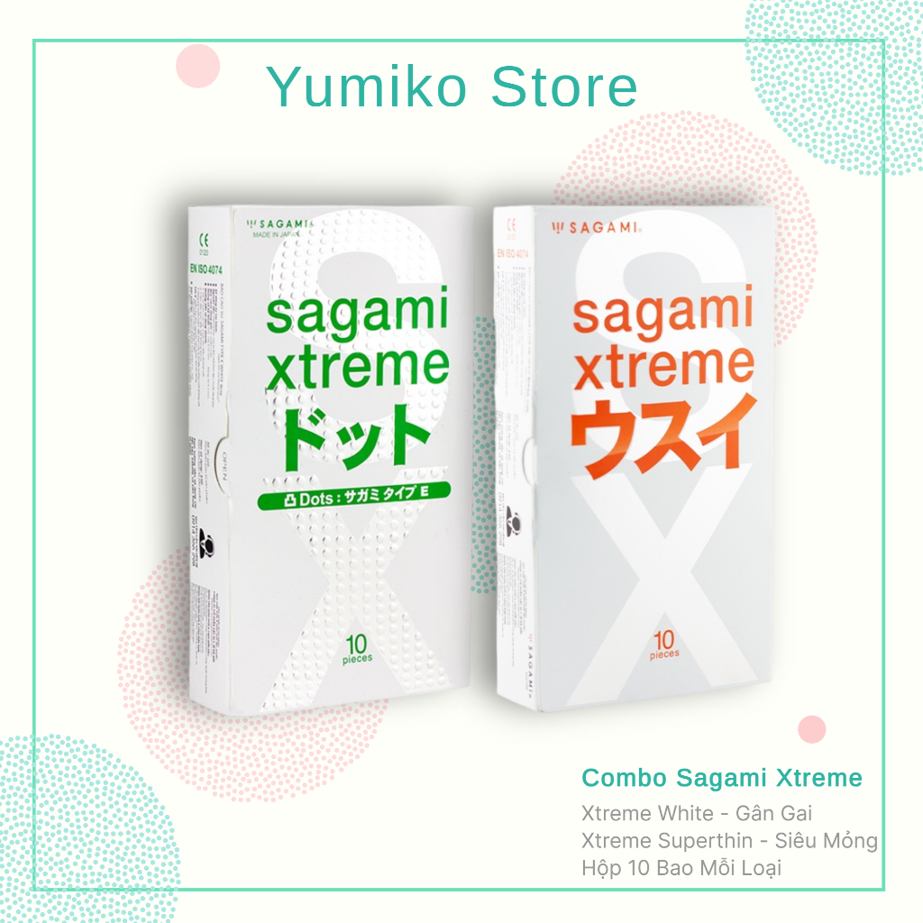 Combo 2 hộp cao cao su SAGAMI Xtreme White Gân Gai & BCS Super Thin Siêu Mỏng, xuất xứ Nhật Bản