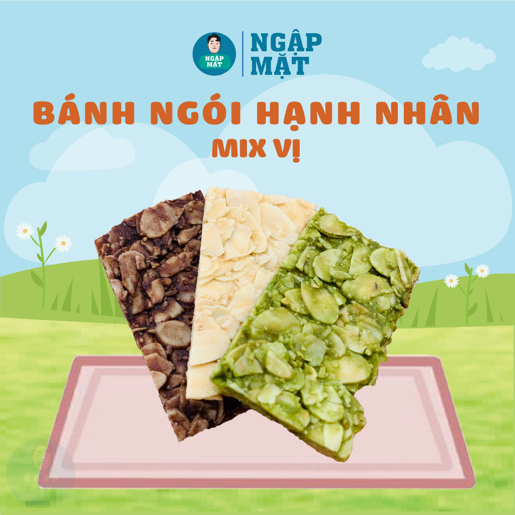 250g Bánh Ngói Hạnh Nhân Mix 3 Vị Vani CaCao Matcha, Mỏng, Thơm, Giòn, Healthy Chuẩn Ăn Kiêng