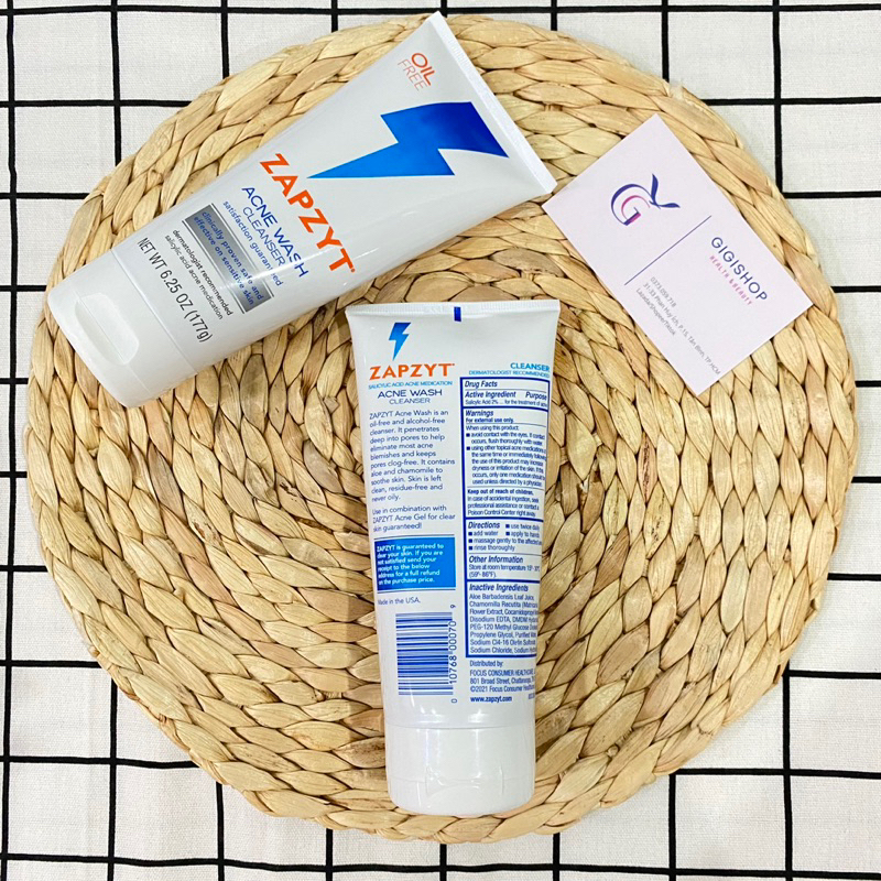 Sữa rửa mặt giảm mụn Zapzyt Acne Wash Cleanser 2% BHA 6.25 oz