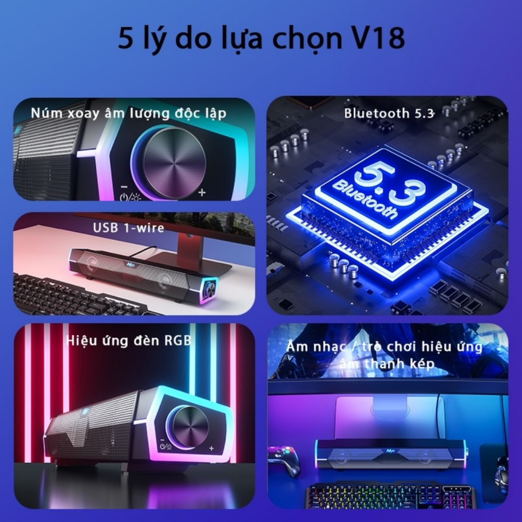 Loa Bluetooth Niye V18 Soundbar âm thanh sống động , có đèn Led, Bass mạnh thiết kế 4D có dây kết nối PC nghe nhạc