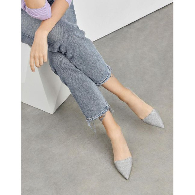 Guốc gót nhọn D'Orsay Glitter Fabric Kitten Heel Pumps