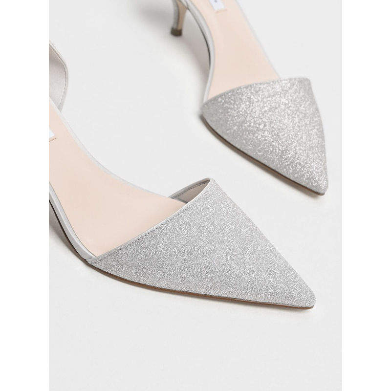 Guốc gót nhọn D'Orsay Glitter Fabric Kitten Heel Pumps