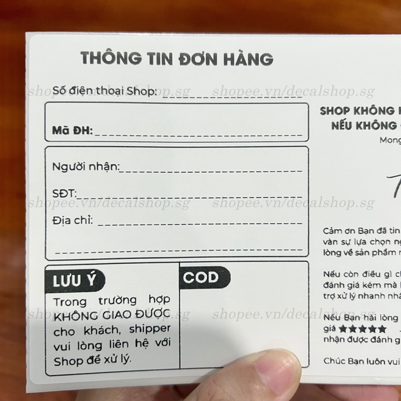 Tem Giao Hàng & Cảm Ơn - Size 15*10cm - Có Keo Sẵn