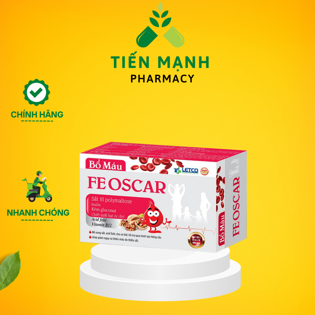 Viên uống Fe Oscar - Bổ máu, bổ sung sắt, acid folic, vitamin B12 - Hộp 100 viên - NT Tiến Mạnh