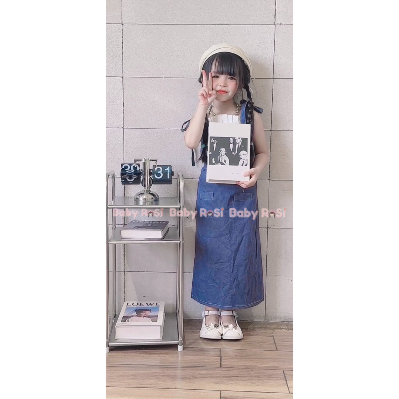 Sét áo dây jean kèm chân váy jean dáng dài cho bé