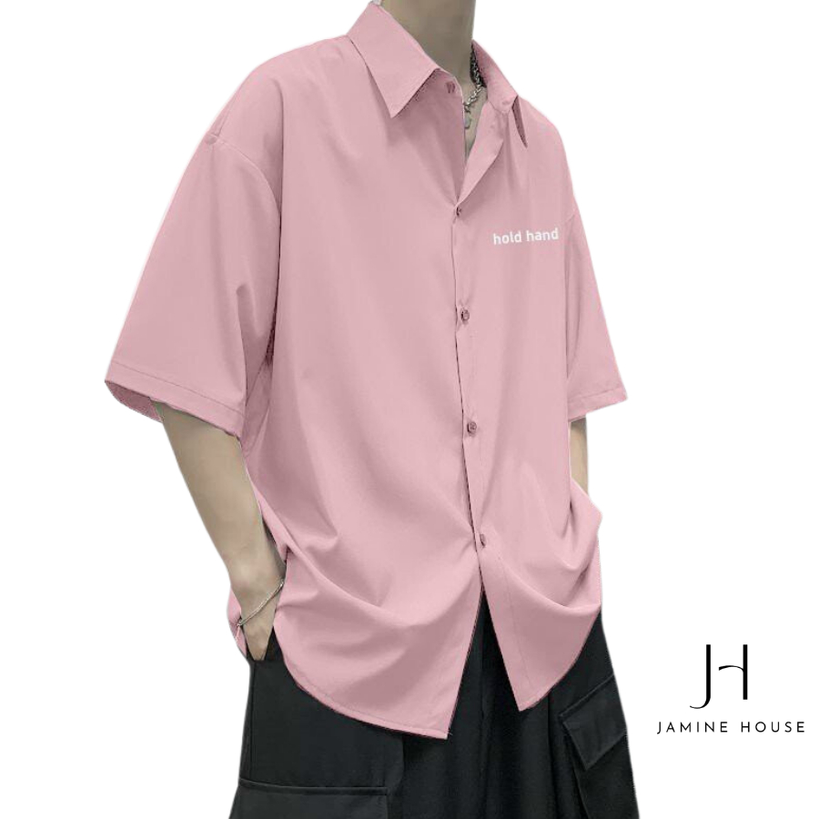 Áo Sơ Mi Nam Nữ JAMINE HOUSE Tay Ngắn Thêu Hình ĐAN TAY Lụa Mịn Mát Unisex Ulzzang