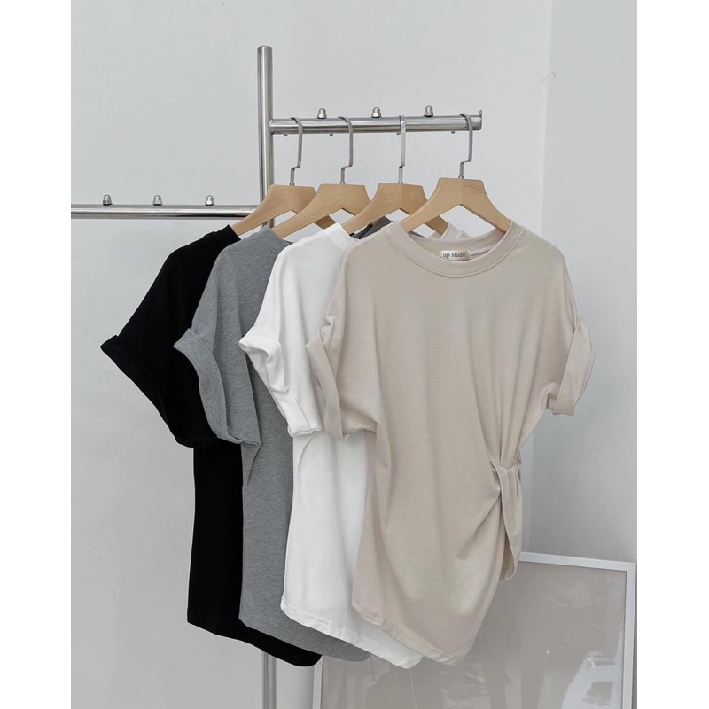 Áo thun tay ngắn xẻ tà kiểu cách desire tinh khiết mùa hè dáng ôm xếp ly bất đối xứng