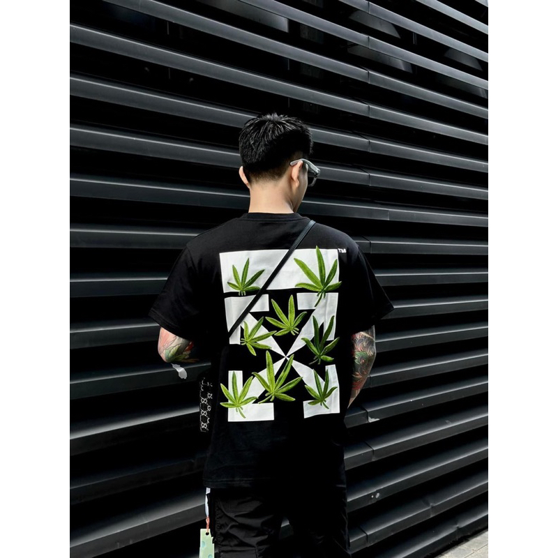 Áo phông Offf -Whitee lá phong hình in full tag chất cotton 2c nặng 260gam dày dặn