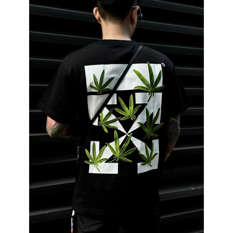 Áo phông Offf -Whitee lá phong hình in full tag chất cotton 2c nặng 260gam dày dặn