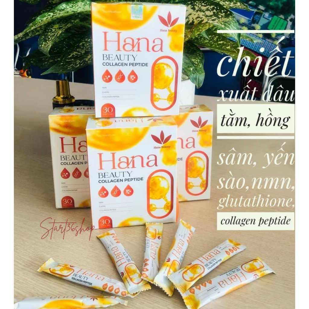 Collagen Hana Beauty peptide, Collagen uống, giúp trắng da, mờ thâm nám, nâng cơ trẻ hóa da, làn da căng bóng hộp 30 gói