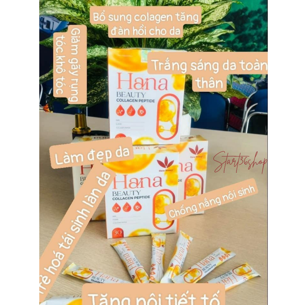 Collagen Hana Beauty peptide, Collagen uống, giúp trắng da, mờ thâm nám, nâng cơ trẻ hóa da, làn da căng bóng hộp 30 gói