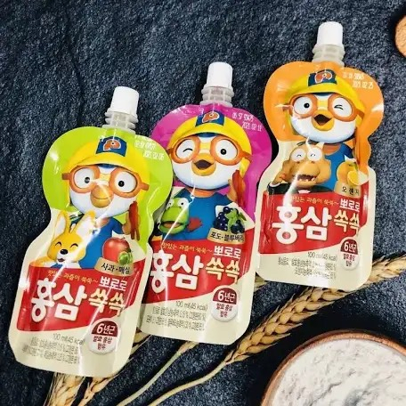 Lẻ 1 túi hồng sâm hoa quả Pororo Paldo 100ml Hàn Quốc 1 hộp 10 gói