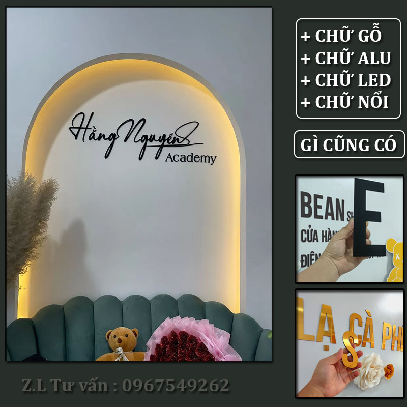 Chữ nổi alu biển hiệu logo quán thiết kế chữ dán tường mica tráng gương decor quán