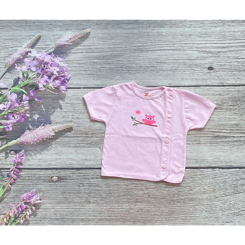 Áo sơ sinh cho bé cài lệch tay ngắn màu, thương hiệu MINTUU, chất liệu vải 100% cotton