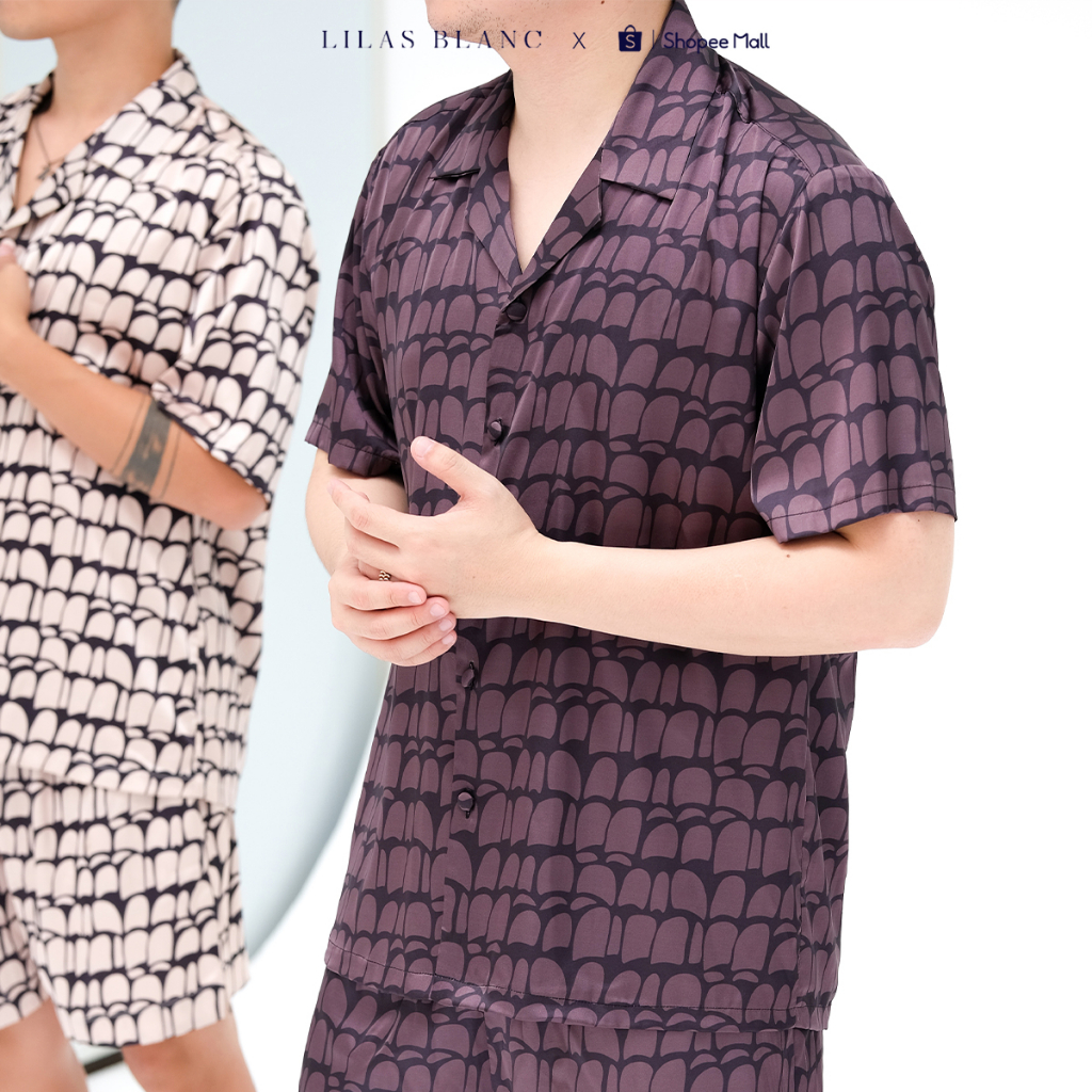 Bộ Pyjamas Nam Mặc Nhà Áo Cộc Quần Cộc Chất Liệu Lụa Hoạ Tiết Rome Nâu PJ Summer Men LILAS BLANC