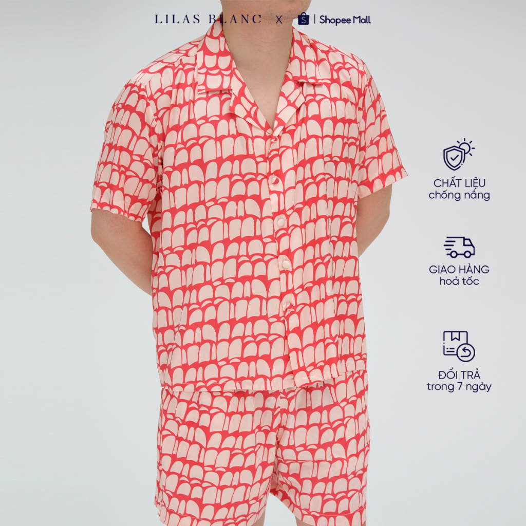 Bộ Pyjamas Nam Mặc Nhà Áo Cộc Quần Cộc Chất Liệu Lụa Hoạ Tiết Rome Đỏ PJ Summer Men LILAS BLANC